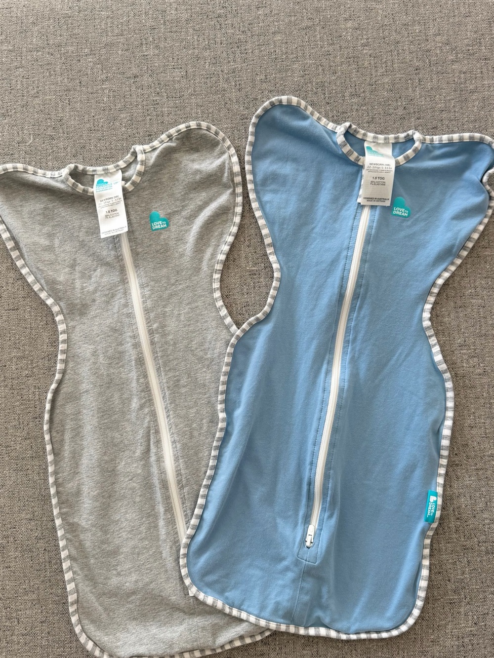 Love to dream NB swaddle up lot of 2 blue/ gray